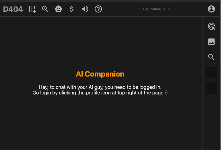 The AI Companion interface in Deep404, requiring login to chat.